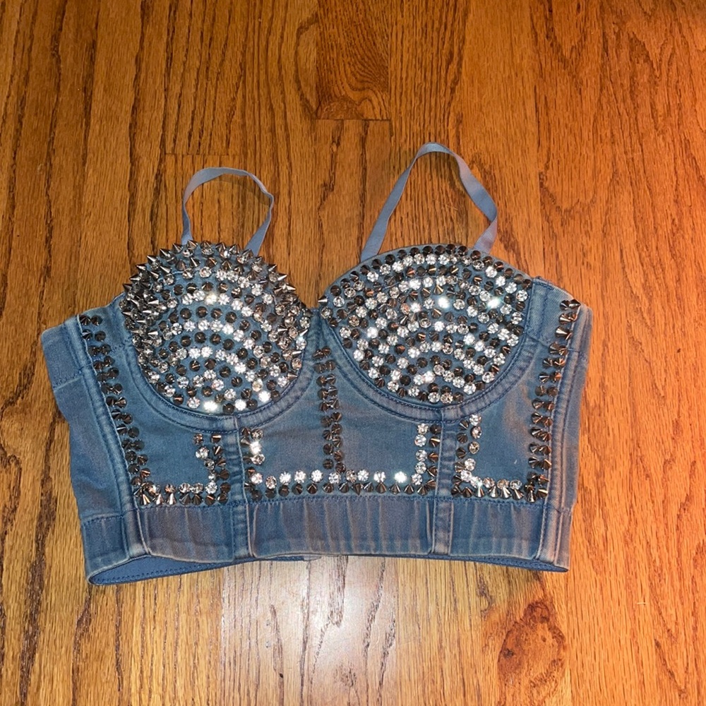 Blue bra corset with studs